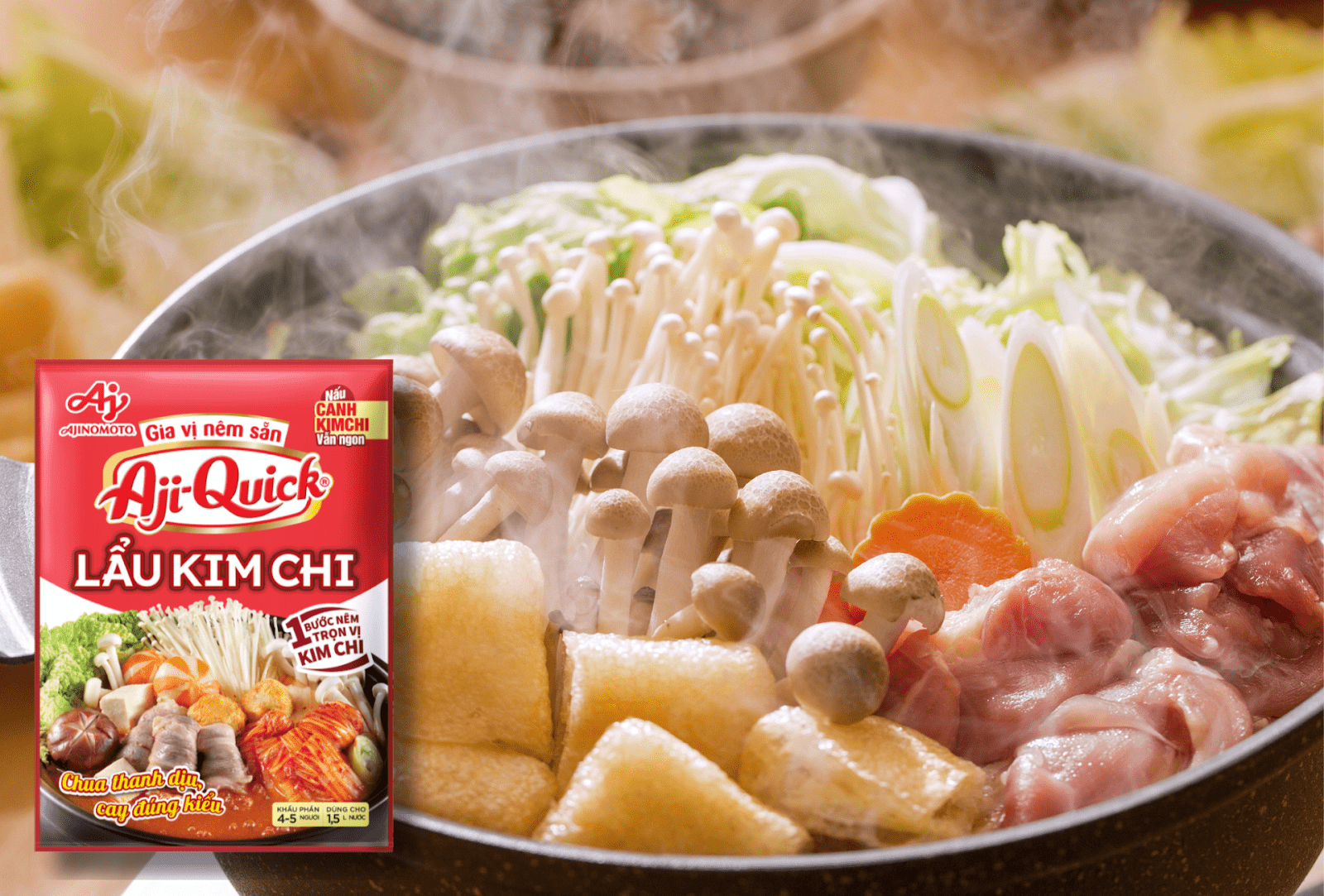 Gia vị nêm sẵn Aji-Quick® Lẩu Kim chi là sự kết hợp hài hòa của tất cả